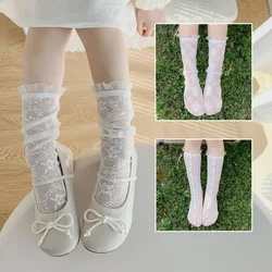 Baby Girls Socks White Calf Lace Ruffle Floral Sock for Child Girl Summer Fishnet Princess Soft Thin Sock Cloth Accessories