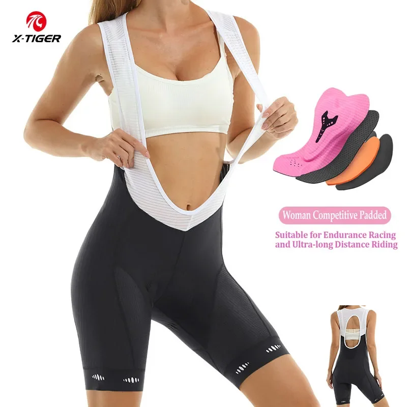 X-TIGER Women Cycling Bib Shorts Women MTB Padded Shorts Ride 6 Hours Biking Tights Slim Fit UPF 50+ Sports Shorts