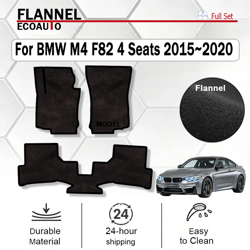 

ECOAUTO Flannel Car Floor Mat For BMW M4 F82 4 Seats 2015~2020 Rugs Footpads Carpet Cover Anti-slip Foot Pads Accessories Black