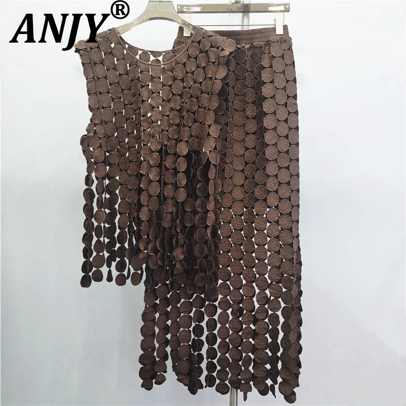 ANJY 2026 Spring New Women Fashion 2 Pieces Set Unique Design Hook Flower Hollow Lace Top Trend Chic Ins Streetwear Skirt A16972
