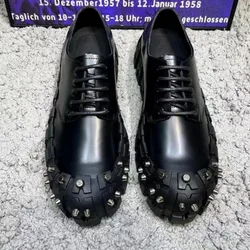 2023 Cow Leather Rivets Casual Shoes Fashion Thick heel Mens Formal Suit Shoes