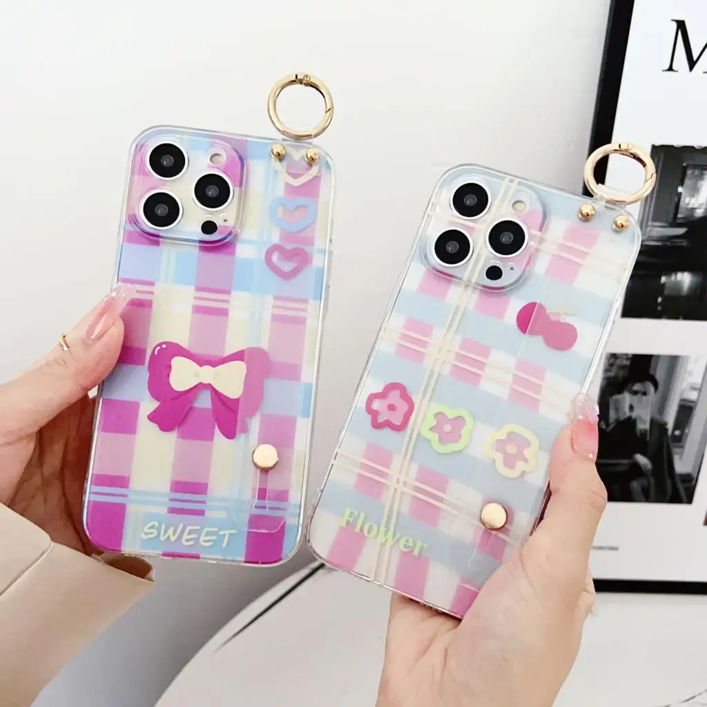 For Sony Xperia 1 10v 1v 5v 5III 10III 1III 5II 10II 1II Pro1 AceIII 5iV 8 5 XZ4 XZ3 Bow Flowers Case Wrist Strap Holder