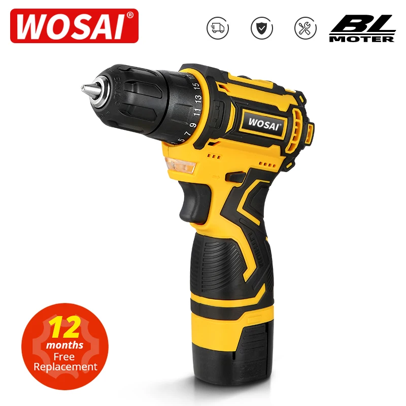 WOSAI Brushless Cordless Drill 32N.m 16V MAX Power Tools Electric Screwdriver 25+1 Torque Settings 2-Speeds MT-Series