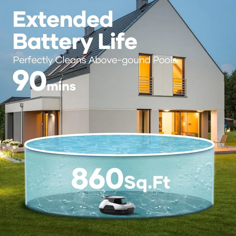 AIPER Scuba SE Robotic Pool Cleaner, Cordless Robotic Pool Vacuum, Lasts up to 90 Mins, Ideal for Above Ground Pools, Automatic