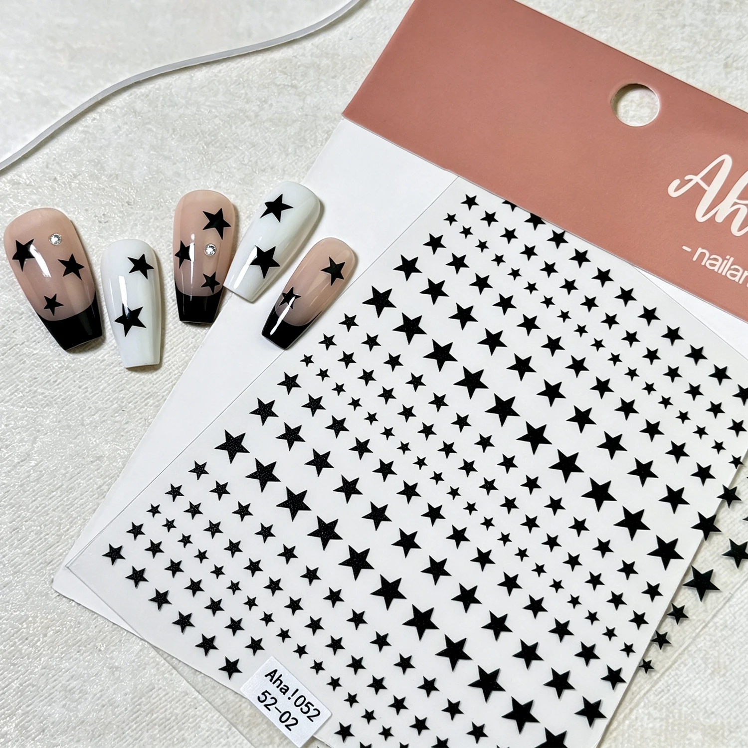 1Pcs Black Five-Pointed Star Nail Stickers Mixed Size Pentagram Adhesive Nails Art Decals for Y2K Punk Daily Manicure Decoration