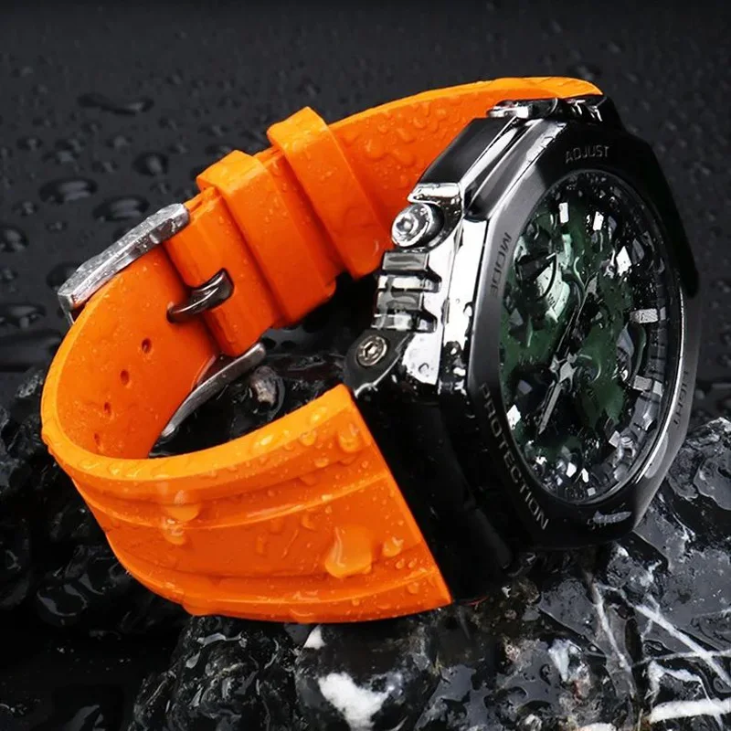 Pulseira de relógio de borracha fluorada de liberação rápida de 16mm para casio GA-2100 GA-2110 GM-2100 ga2100 série pulseira de relógio de borracha de alta qualidade 16mm