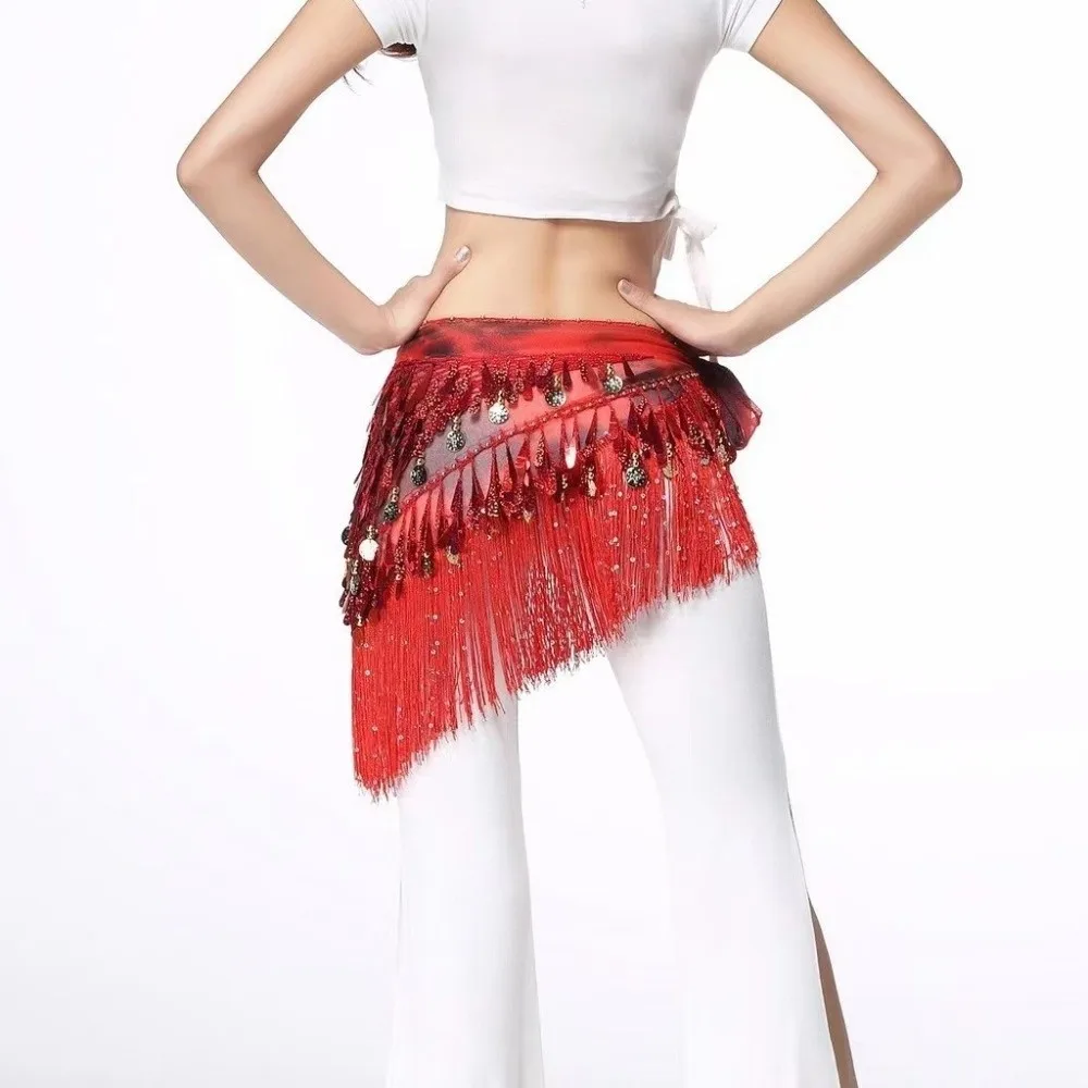 Glitter Sequins Belly Dance Waist Chain Long Tassel Hollow Dancing Waist Belt Handmade Rhinestone Hip Scarf Skirt Oriental Dance