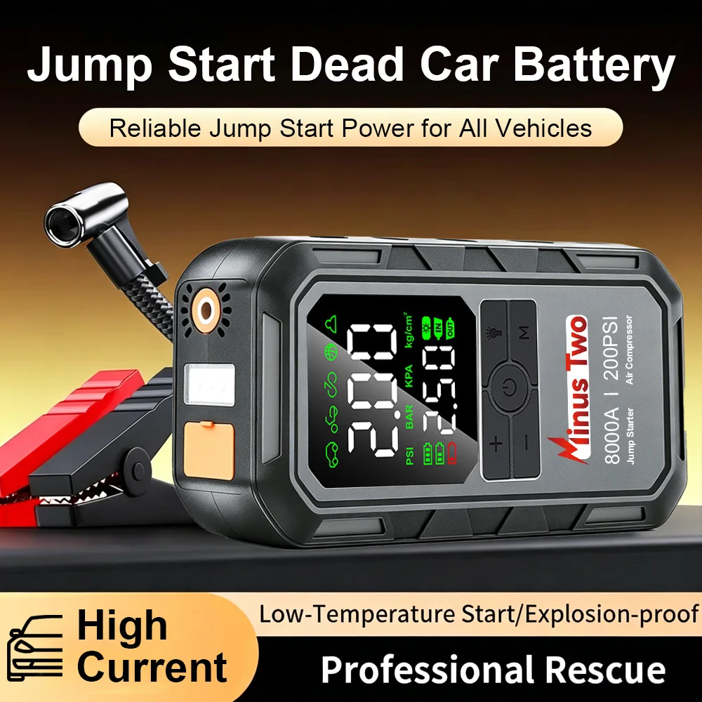 8000A Peak Wireless Car Battery Booster, Portable Emergency Jump Starter & Power Bank, All-in-One for Dead SUV Truck