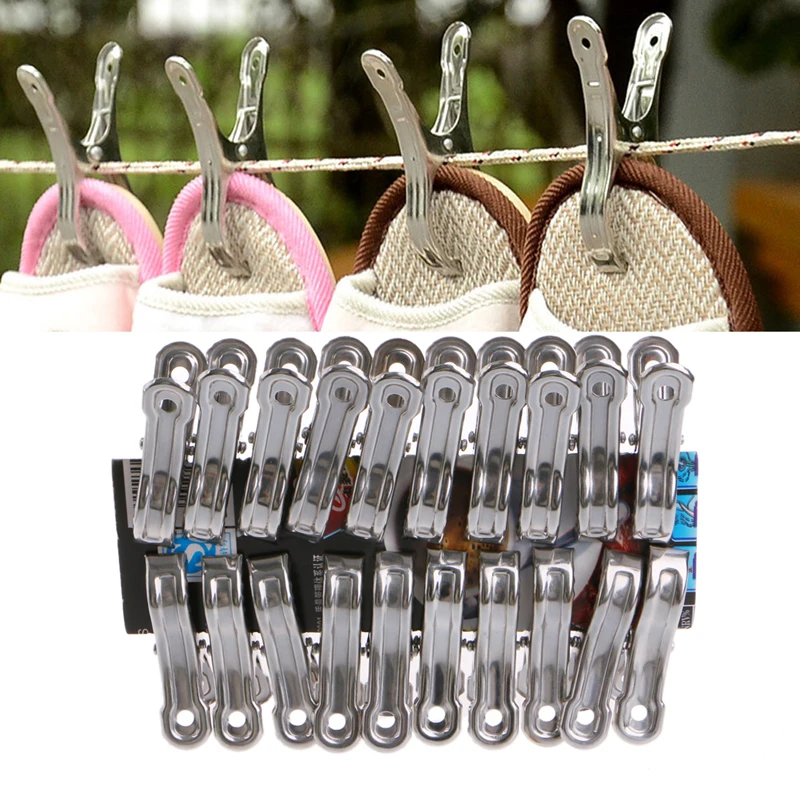 20 Pcs Stainless Steel Clothes Pegs Hanging Pins Laundry Windproof Clips DropShipping