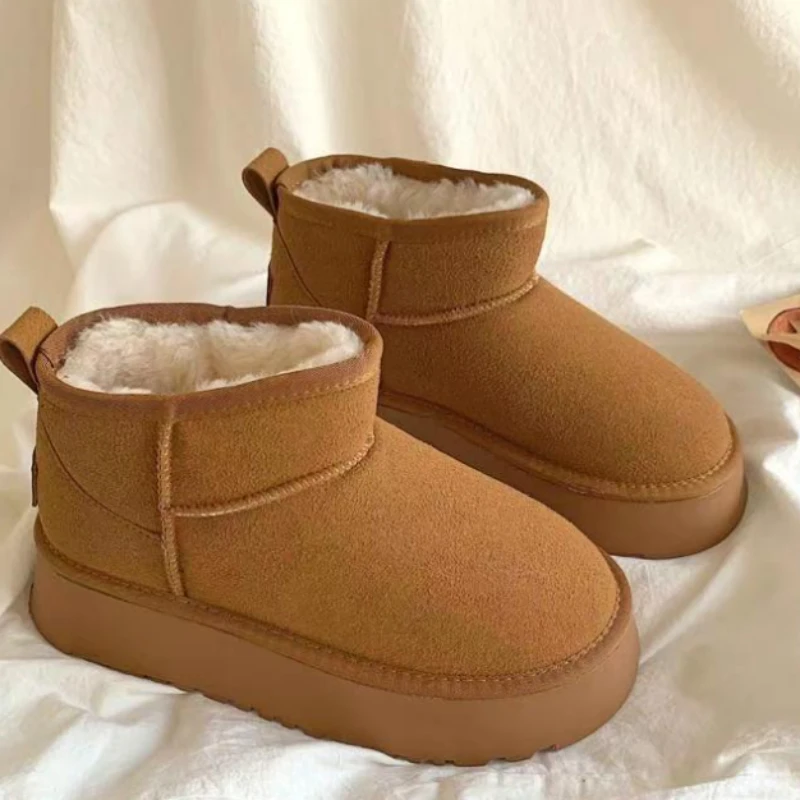 

Snow Boots Women Sheepskin Leather Fur Winter Boots Shearling Platform Snow Boots Shoes Round Toe Keep Warm Shoes Female 2024