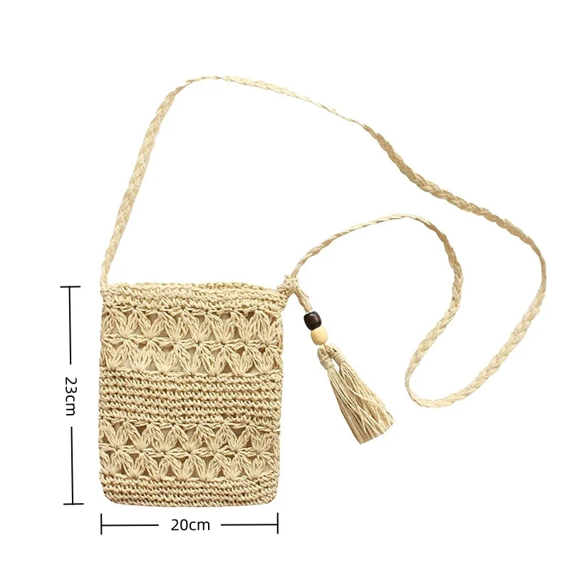 Women Beach Woven Straw Shoulder Bag with Tassel Boho Hollow Out Crochet Crossbody Handbag Macrame Clutch Purse with view 6