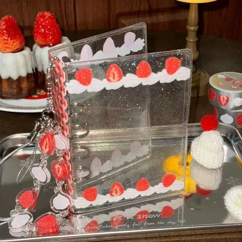 

Ins Style Cream Strawberry M5 Loose Leaf Notebook Pvc Hard Shell Ledger 3-Inch Album Small Card Book Transparent Notebook