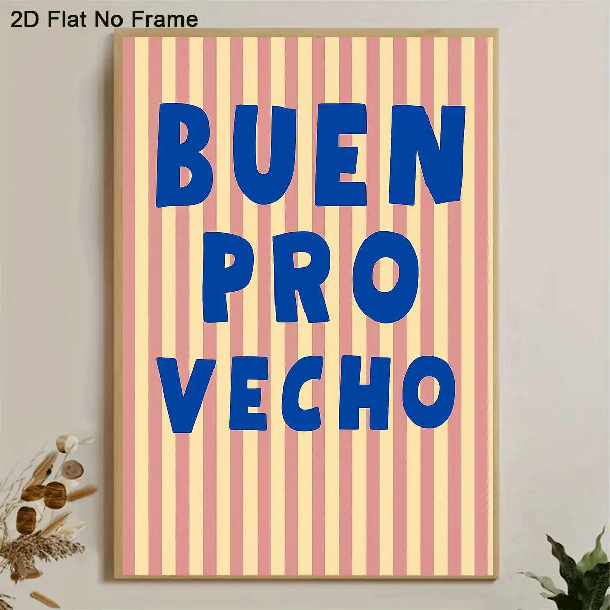 2D Flat, 2D Flat, A Single Piece of Frameless Canvas Art in 2D, Showcasing The Phrase 'Buen Provecho' (Enjoy Your Meal) in St