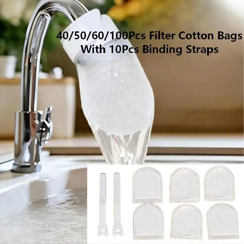 NEW 40/50/60/100Pcs Faucet Filter Cotton Bag Thickened Water Purifier Sock for Tap Well Water Remove Sand Rust Sediment Kitchen