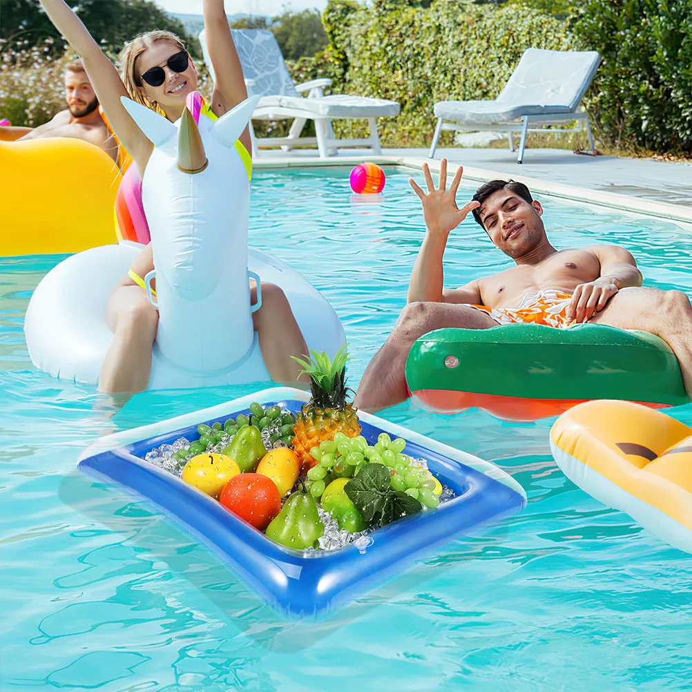 2Pcs Inflatable Serving Bar Cooler Ice Buffet Tray Large Capacity Floating Drink Food Salad Party Supplies Inflatable Trays