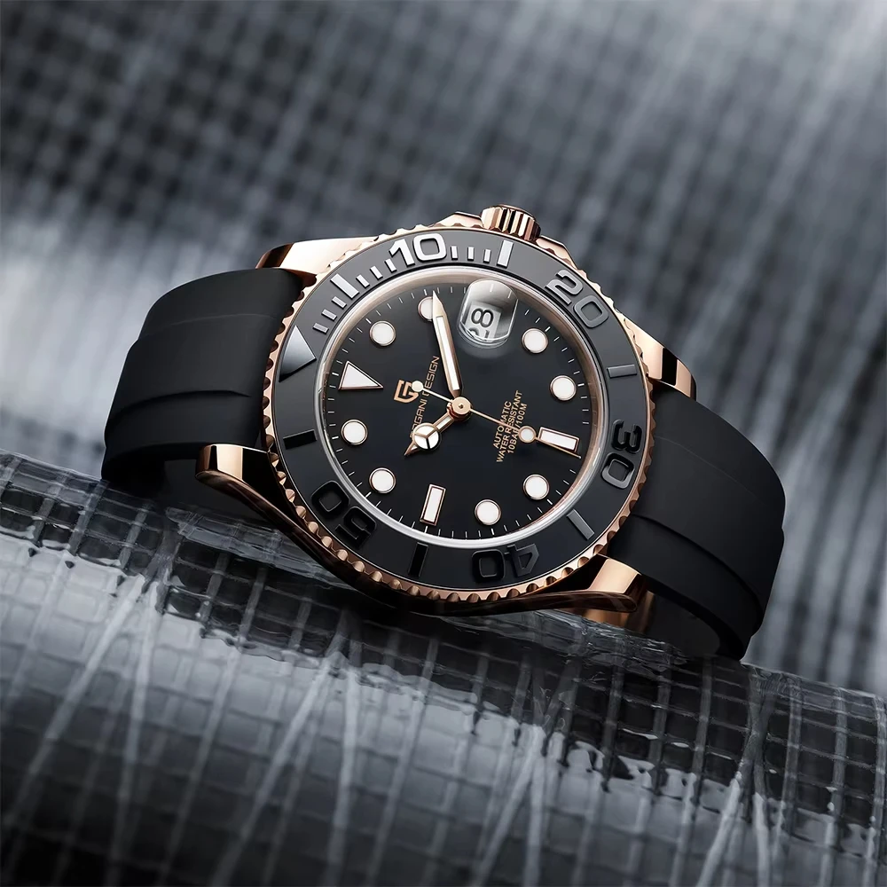 Top sports luxury PAGANI DESIGN men's mechanical automaticwatch diving rose gold bezel night light fashion giftwatch for man+box