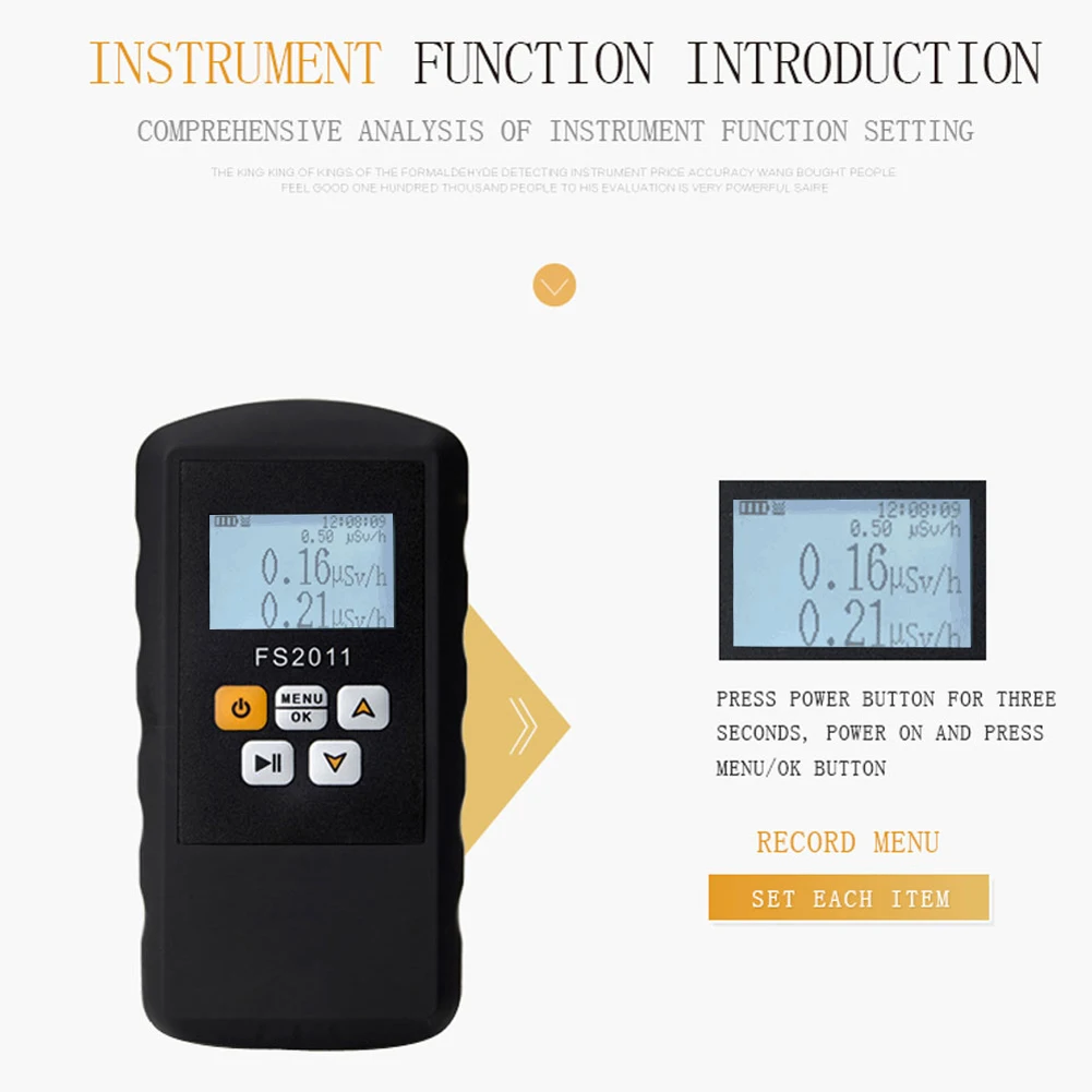 

FS2011 Geiger Counter Digital Large Screen Portable Nuclear Radiation Detector Handheld Marble Radioactive Testing Tools