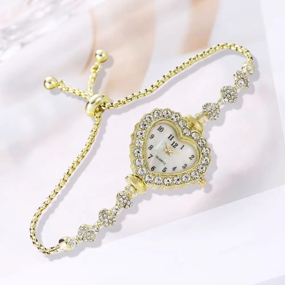 Stainless Steel Quartz Watches Diamond Studded Watch Strap with Adjustable Bracelet Women Wristwatch Rhinestone