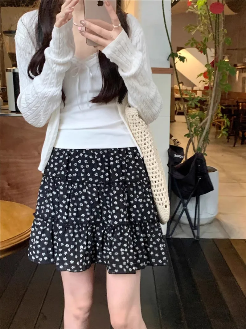 

Fashion Floral Print Skirt Women Summer Layered Chiffon Short Skirt