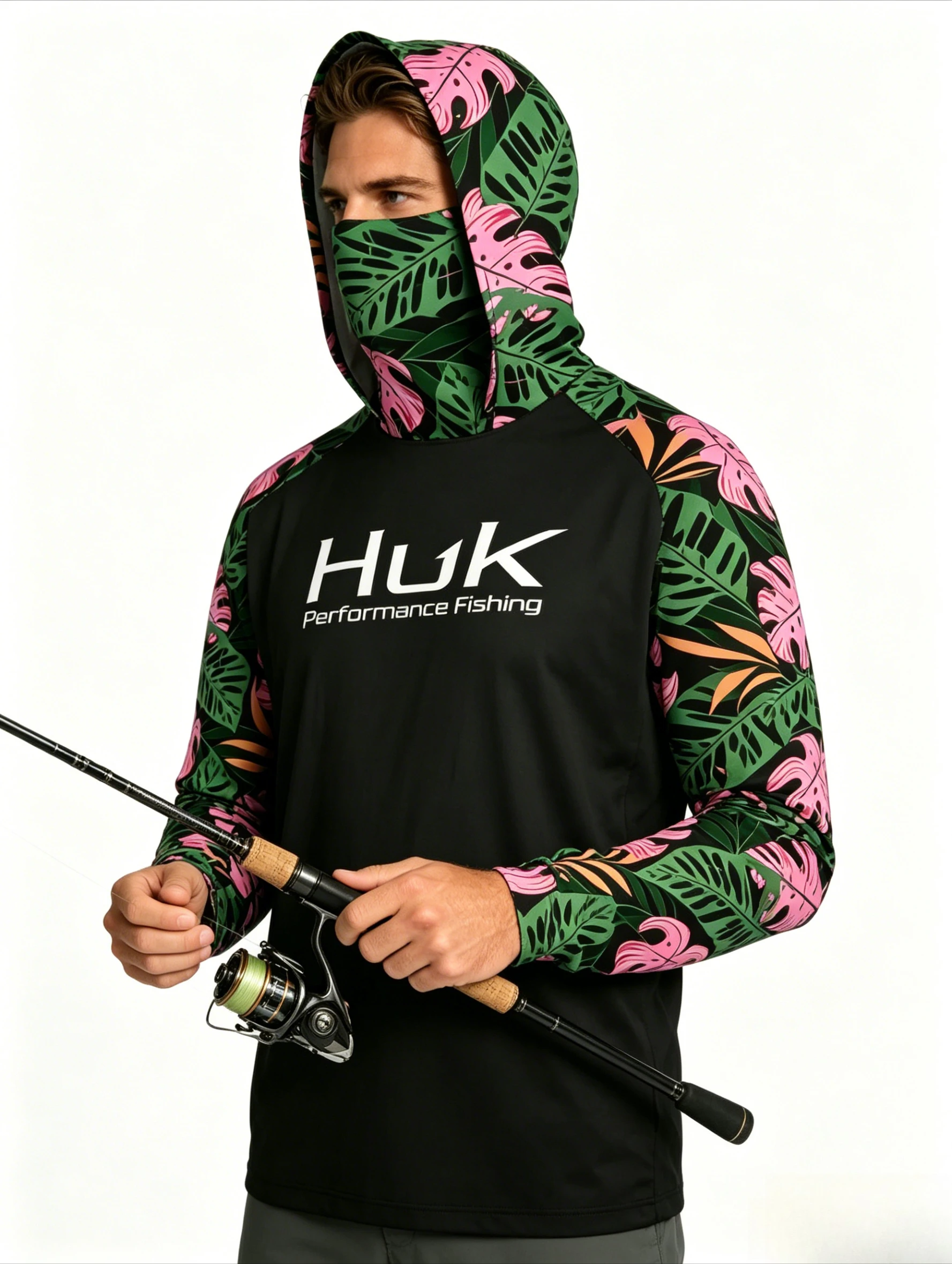 

Xin Fishing Hoodie Shirts With Neck Gaiter Men's Long Sleeve Performance Fishing Clothing Sun Protection UPF 50+ Fishing Jersey