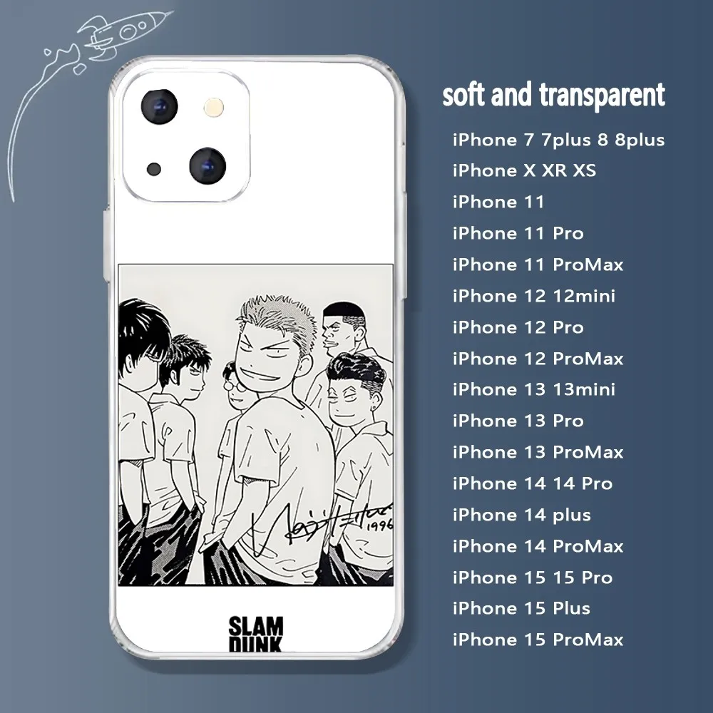 Coque de téléphone transparente Anime S-Slam D-Dunk pour iPhone, 15, 11, 13, 14 Pro Max, 7, 8 Plus, X, Xr, Xs Max, SE 2020, 12Mini, Hot