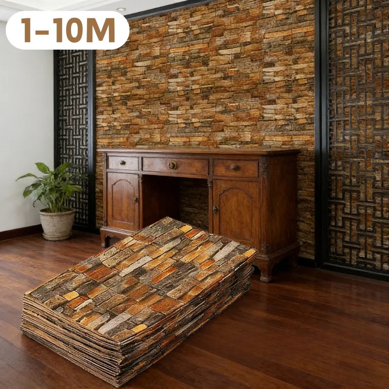 Retro 3D Brick Wall Sticker 70cmx1m Self Adhesive Waterproof Wallpaper Bedroom Kitchen Indoor Household Background Wall Decor