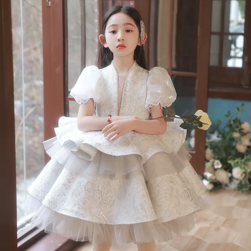 Light Luxury Girl Evening Princess Dress Children's Wedding Birthday Party Fluffy Gauze Performance Dresses y1153