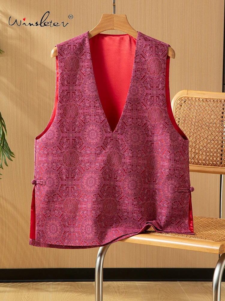 

Winsleter-40%Silk 60%Wool Elegant Vest, Woman Deep V Neck Geometry, Luxury Temperament Loose Tank Top, 2026 Spring New T61903CC