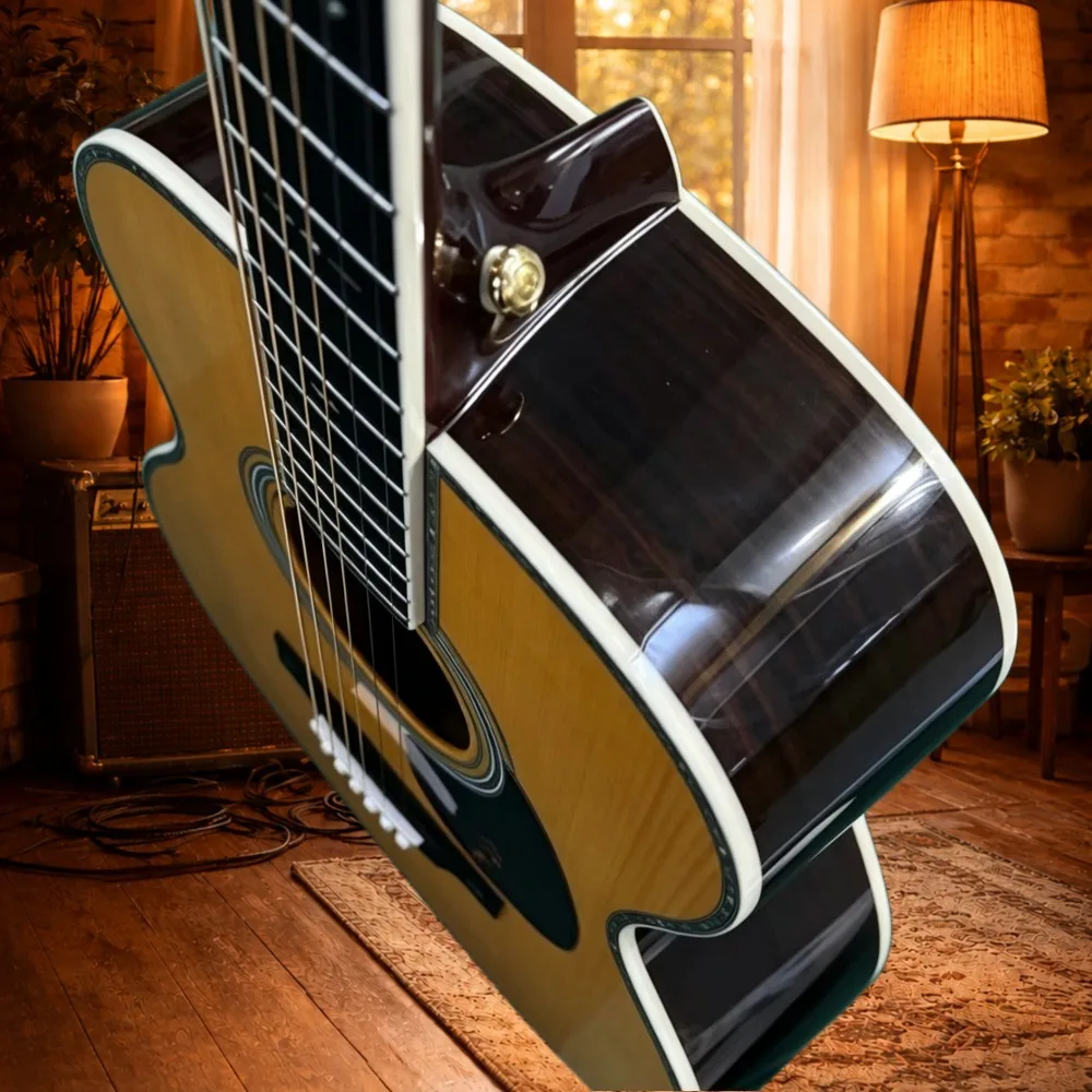 Hot Selling Items Vintage Yellow Gloss Color Acoustic Guitar 41 Inch Spruce Wood Body High Gloss Varnish Professional Performance view 2