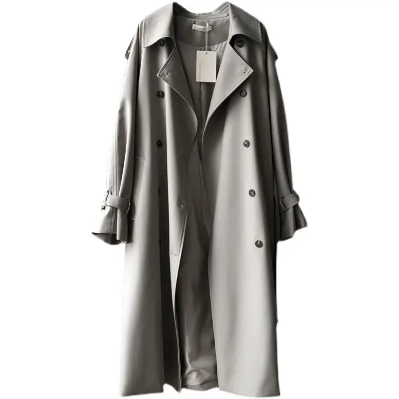 Women's Mid Length Trench Coat Elegant British Style Versatile Drape Waist Cinched Slim Fit Petite French Casual Overcoat