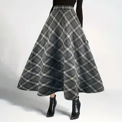 Y.KUKU Winter Warm Plus Size Skirts Women Large Size 3XL Plaid Skirt Thick Elegant Casual Woolen Long Plaid Skirt Female Skirts