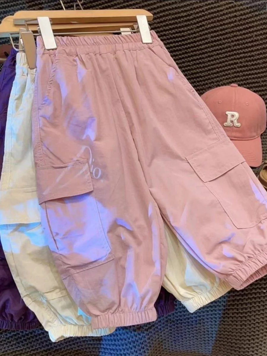 Pantaloni da lavoro estivi Sli per ragazze Pantaloni con polsini Pantaloni lunghi per bambini medi e piccoli per bambini