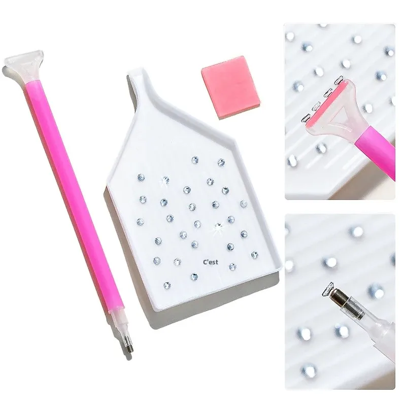 Pickers de strass pour Nail Art, stylo à points avec plateau de rangement, pâte à colle pour diamants, ensemble d'outils de cueillette de pierres à la mode, 3 pièces