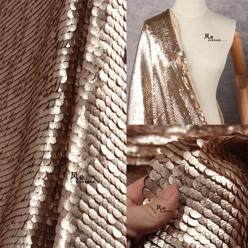 Sequin Fabric Metal Texture Fish Scale Stage Mesh Bead Embroidery Clothing Designer Diy Sewing By The Meter Wholesale