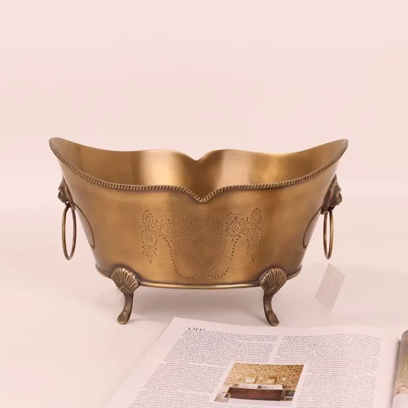 Indian brass European imported retro binaural fruit plate living room coffee table storage decoration American light luxury