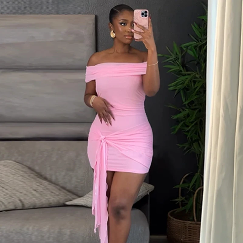مثير قبالة الكتف Bodycon فستان قصير امرأة أنيقة ليلة نادي حفلة غمد سليم Ruched الشريط حفلة فساتين قصيرة عيد الميلاد