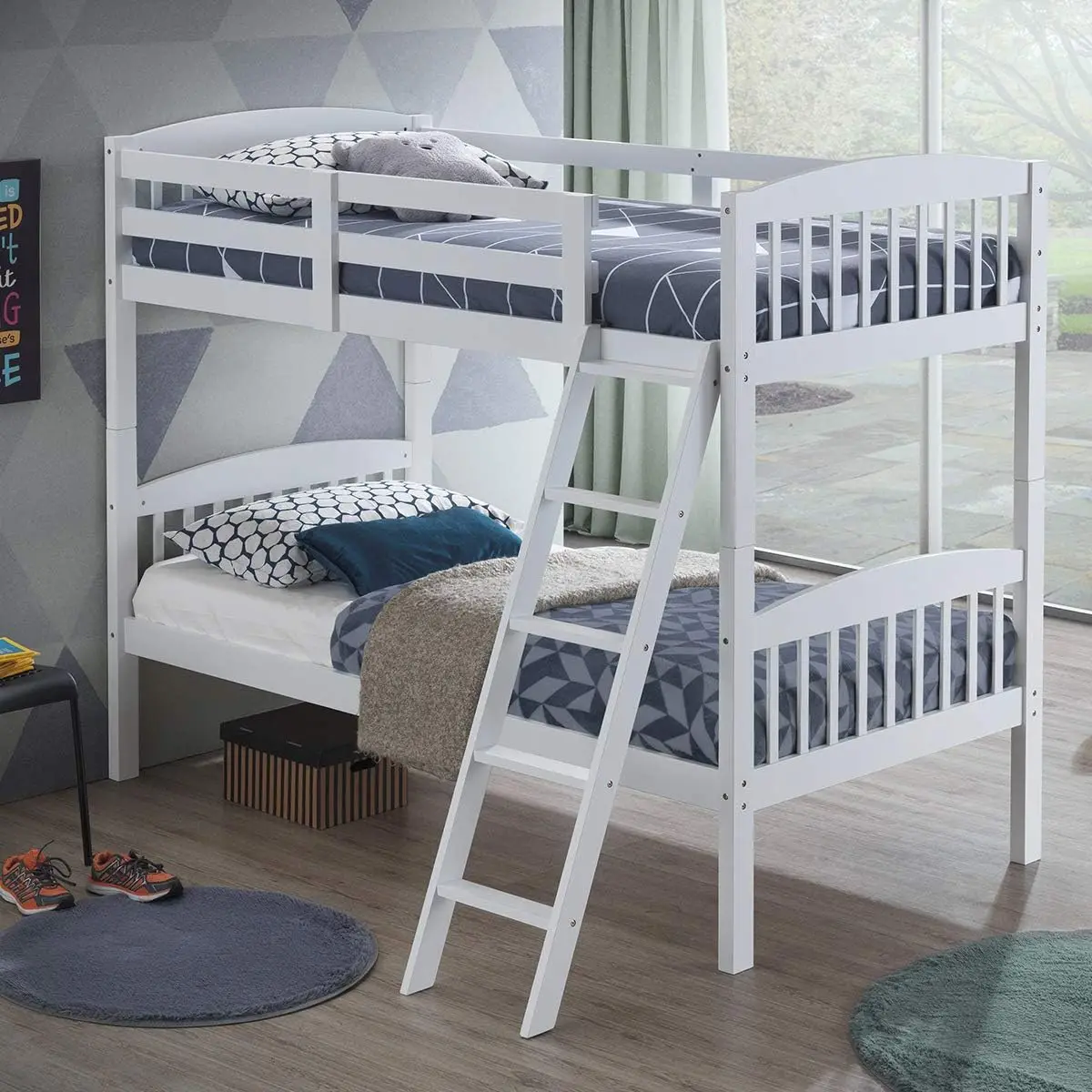 Twin Over Twin Bunk Beds Convertible Into Two Individual Solid Rubberwood Beds Children Twin Sleeping Bedroom Furnitur