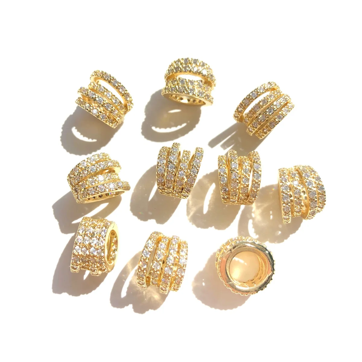 10pcs Zirconia Pave Hollow Tube Wheel Spacers Beads for Bracelet Necklaces Earring Waist Jewelry Making Accessories Wholesale