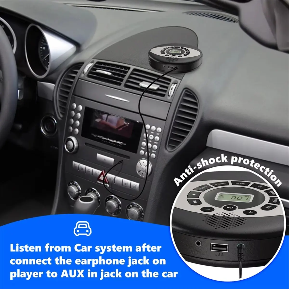 

Discman Rechargeable Cd Player with Speaker Portable Cd Player with USB,Anti-Skip Protection,Earbuds Included,Cd Player