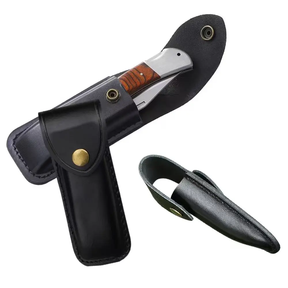 Hand-Carved Two-Layer Cowhide Belt Sheath – Universal Folding Knife Scabbard