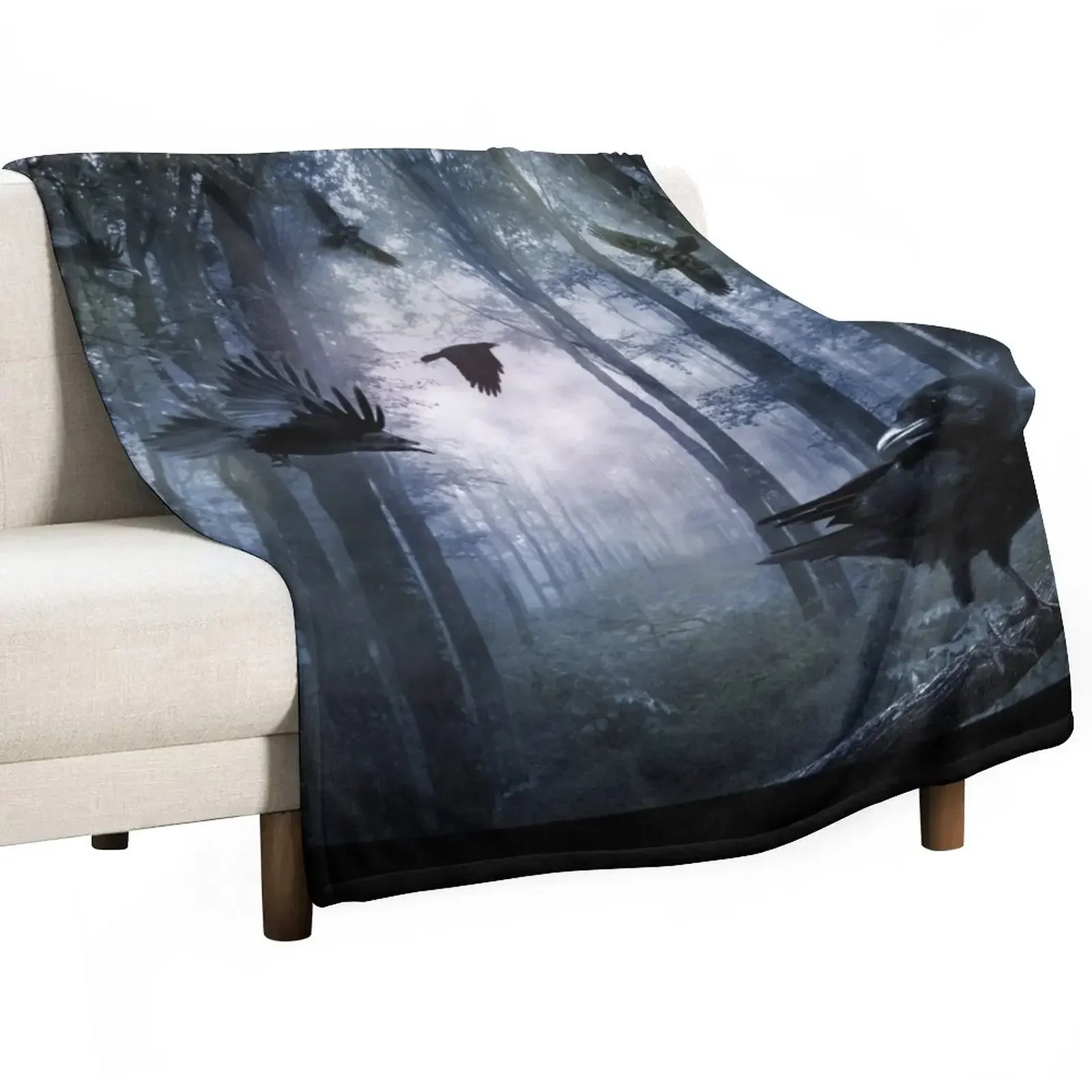 Misty Forest Crows Throw Blanket Quilt Thermal Custom Blankets