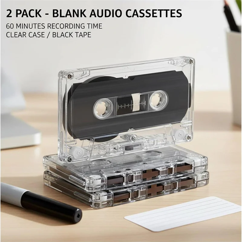 ♦2Pcs Blank Cassette Tapes 60-Minute Durable Audio Recording Retro Design For Teaching Diy Party Messages Speech Music Storage
