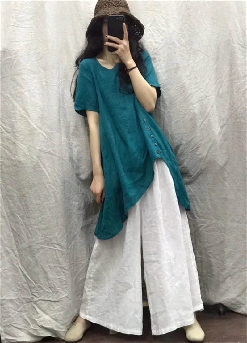 T-Shirt Long irrégulier pour femmes, décontracté, ample, boucle latérale, Y2k, manches courtes, respirant, nouvelle collection été 2025