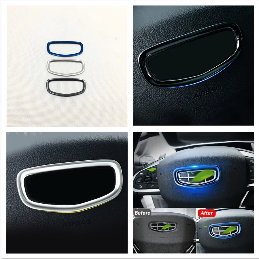 

For Geely Coolray sx11 2018-2020 2021 2022 Accessories Car Steering Wheel Black Badge Logo Cover Decoration Cover Trim Car Styl