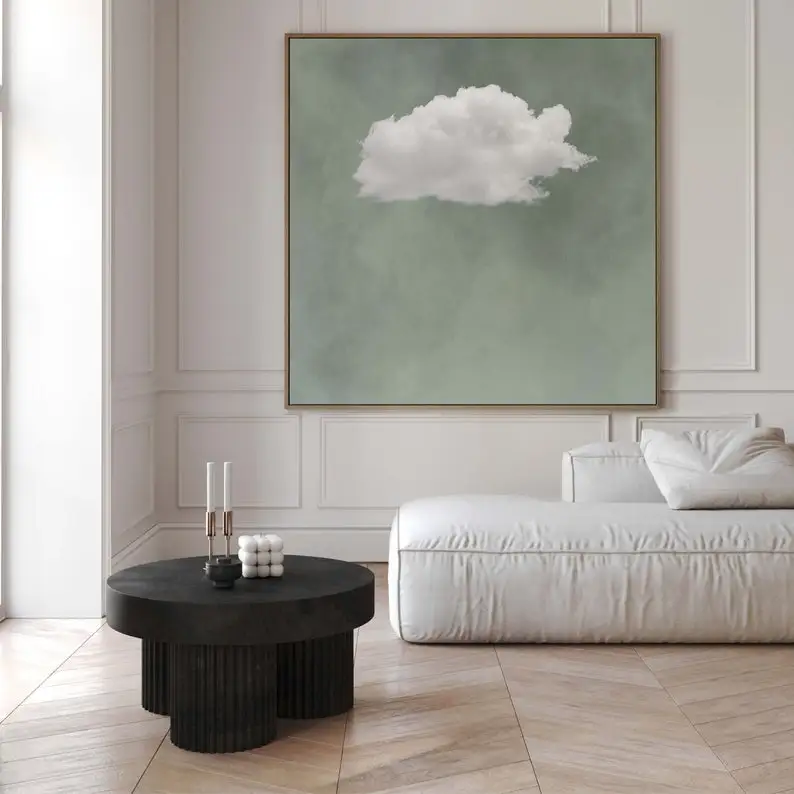 Grass Green Sky Clouds Wall Painting Square Canvas Abstract Art Simple Mural Living Room Decoration Frameless Canvas Painting