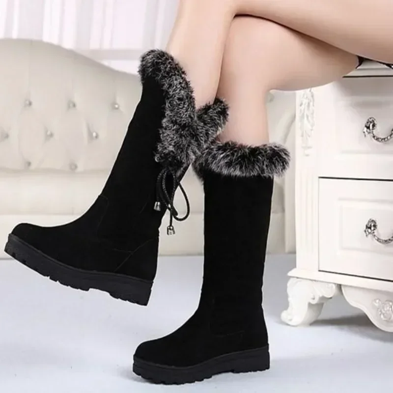 Mid Calf Shoes for Women Elegant With Low Heels Black Anti Skid Hot Quality Womens Half High Snow Boots on Slip Spring 2024 Lamb