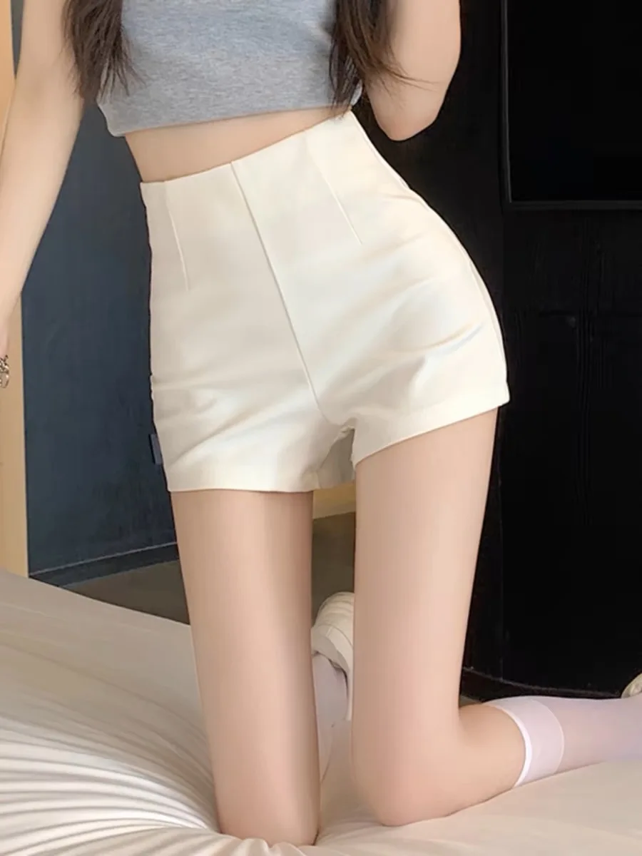 White Suit Short Pants Women High Waist A-Line Tight Elastic Small Size Summer Anti-Light Safety Base Hot Pants Casual Thin M...