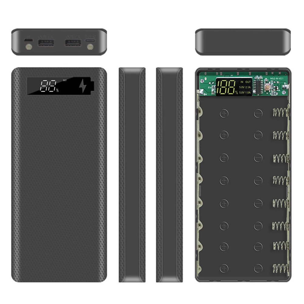 

A10I 18650 Battery Power Bank Case LCD Display Support 20000MAh LCD Display for 8X18650 Battery DIY Powerbank Case(Black)