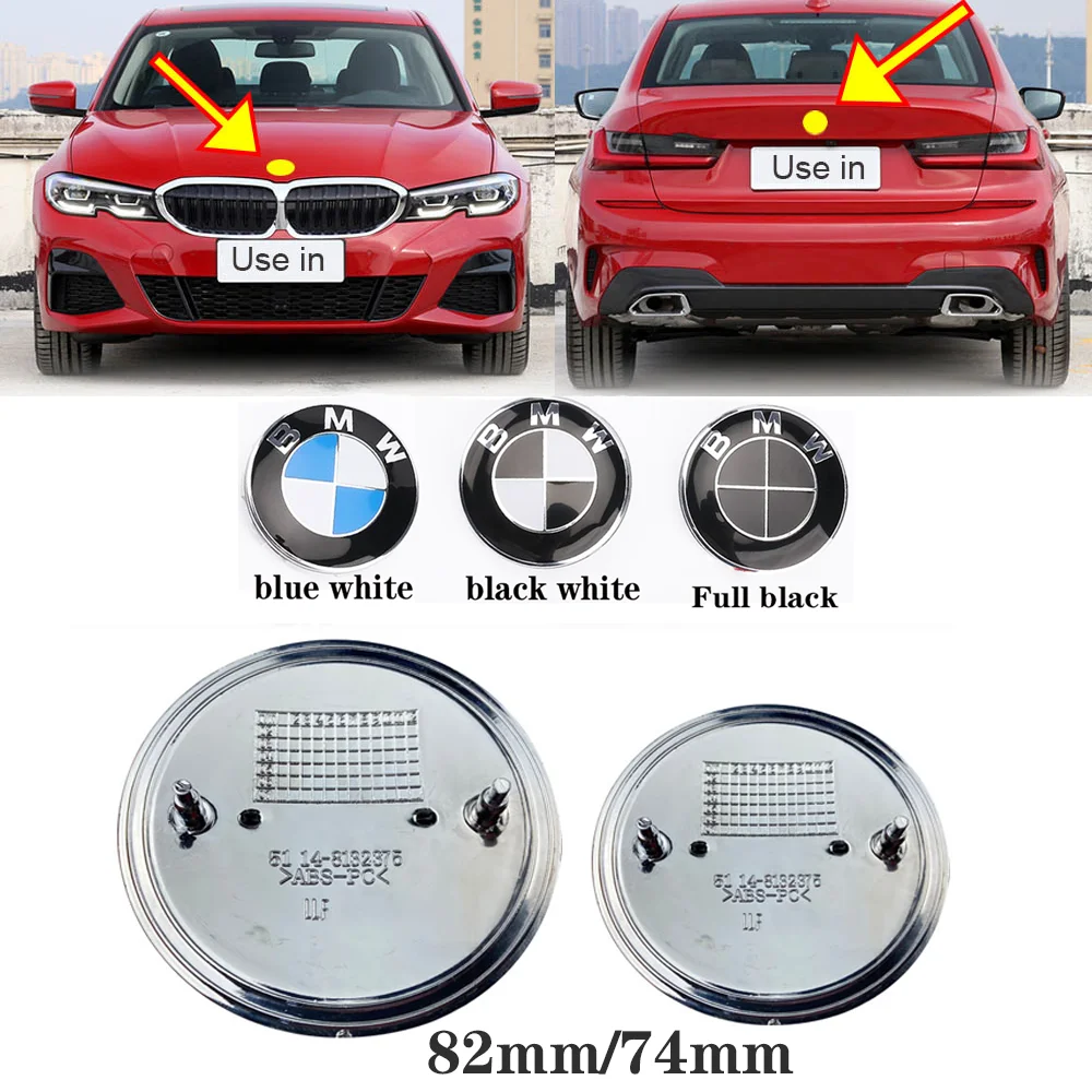 2 stücke 82mm 74mm Front Hood Emblem Stamm Hinten abzeichen logo Für BMW MIni E36 E39 E46 E60 E90 E90 F01 F10 F30 E93 G01 G20 G21 F15 X5 3