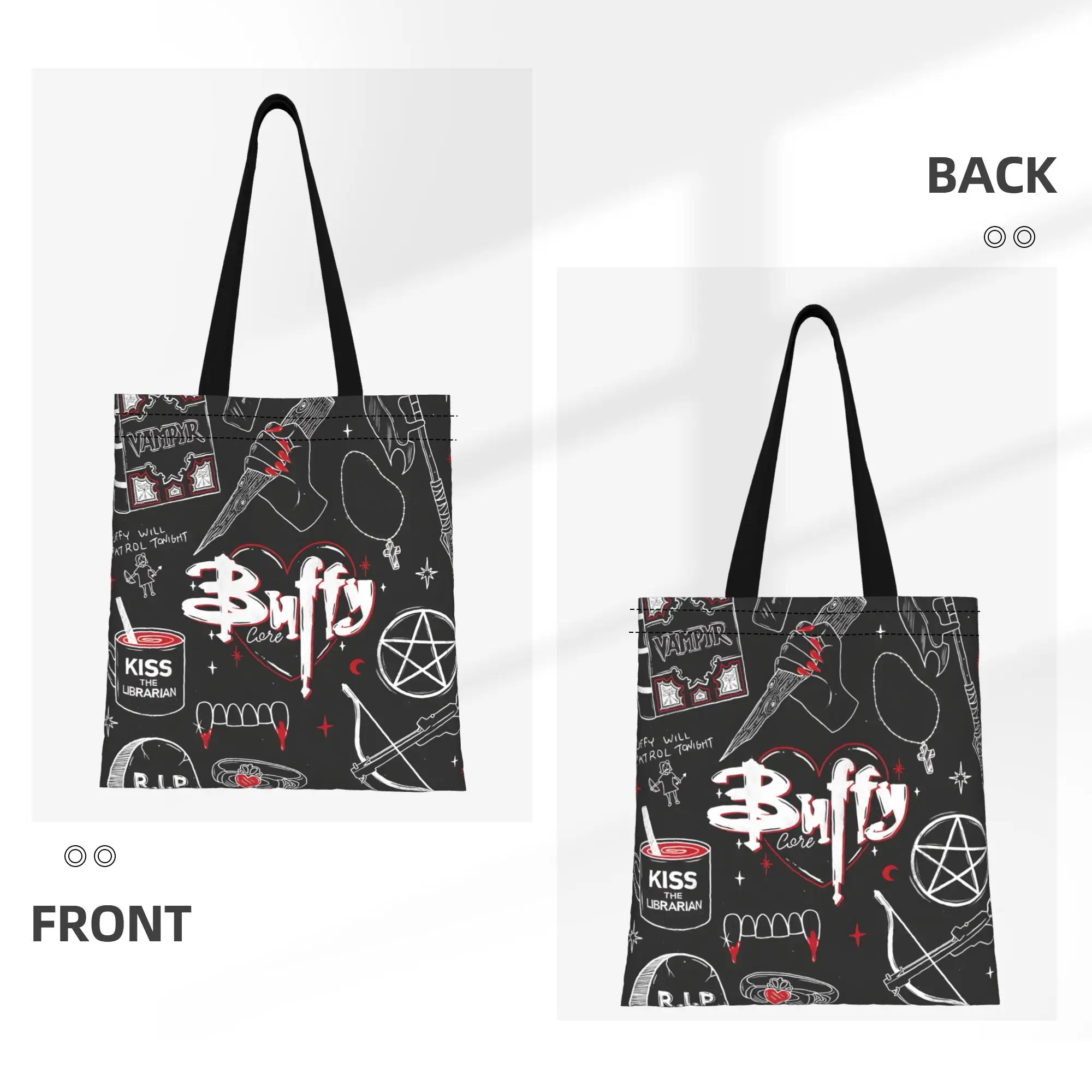 1PC Buffy Core Element Canvas Tote Bag Gothic Hunter Buffy  Canvas Tote Bag Perfect for Shopping Grocery Travel & Outdoor